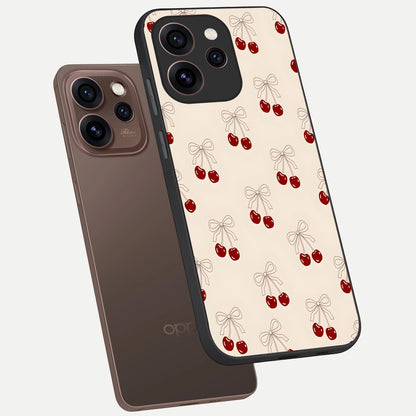  Cute Cherry Pattern phone case For Oppo Reno 15 Pro showing premium glass back cover with detailed artwork