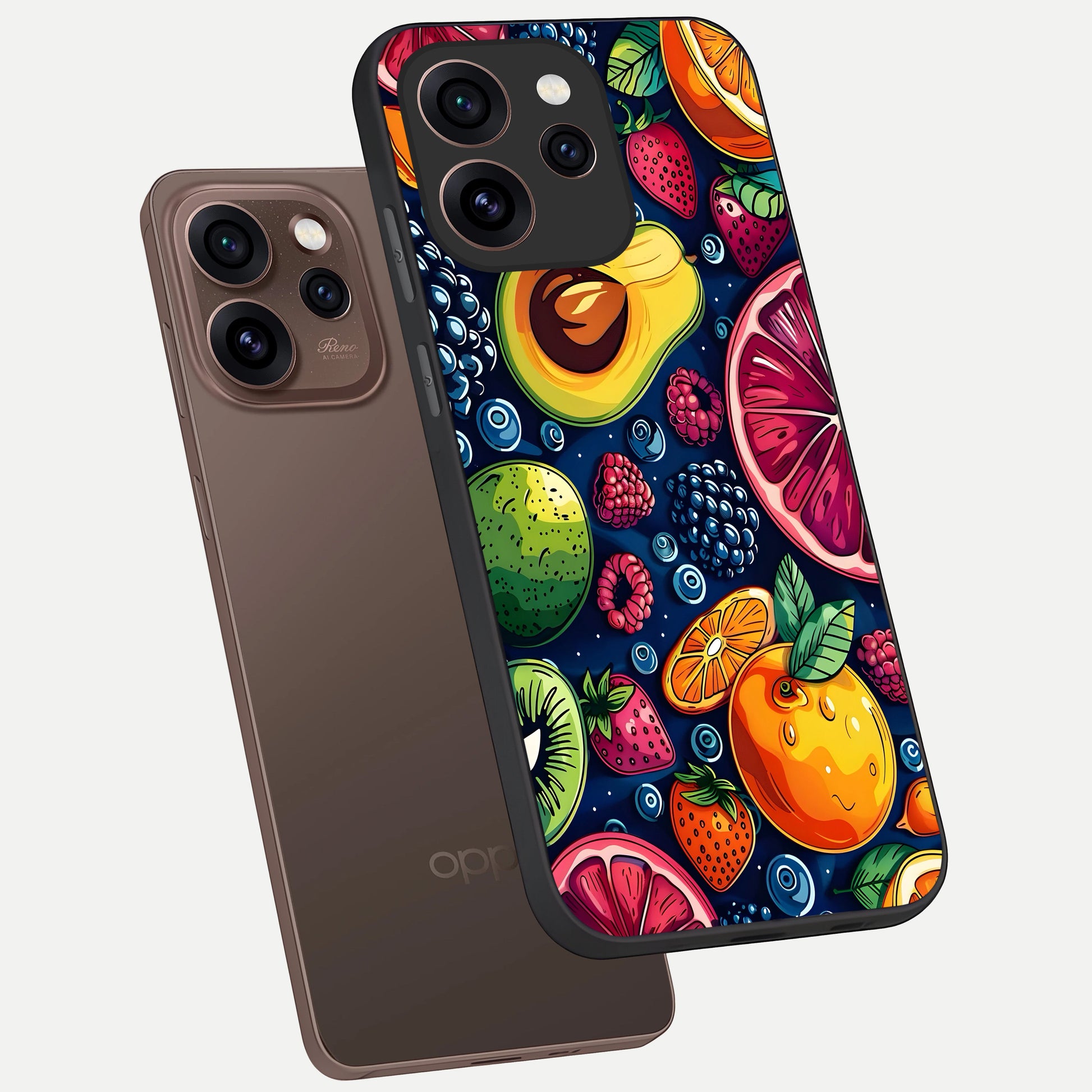  Cute Fruits Art phone case For Oppo Reno 15 Pro showing premium glass back cover with detailed artwork
