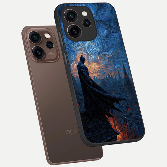  Dark Knight Dusk phone case For Oppo Reno 15 Pro showing premium glass back cover with detailed artwork