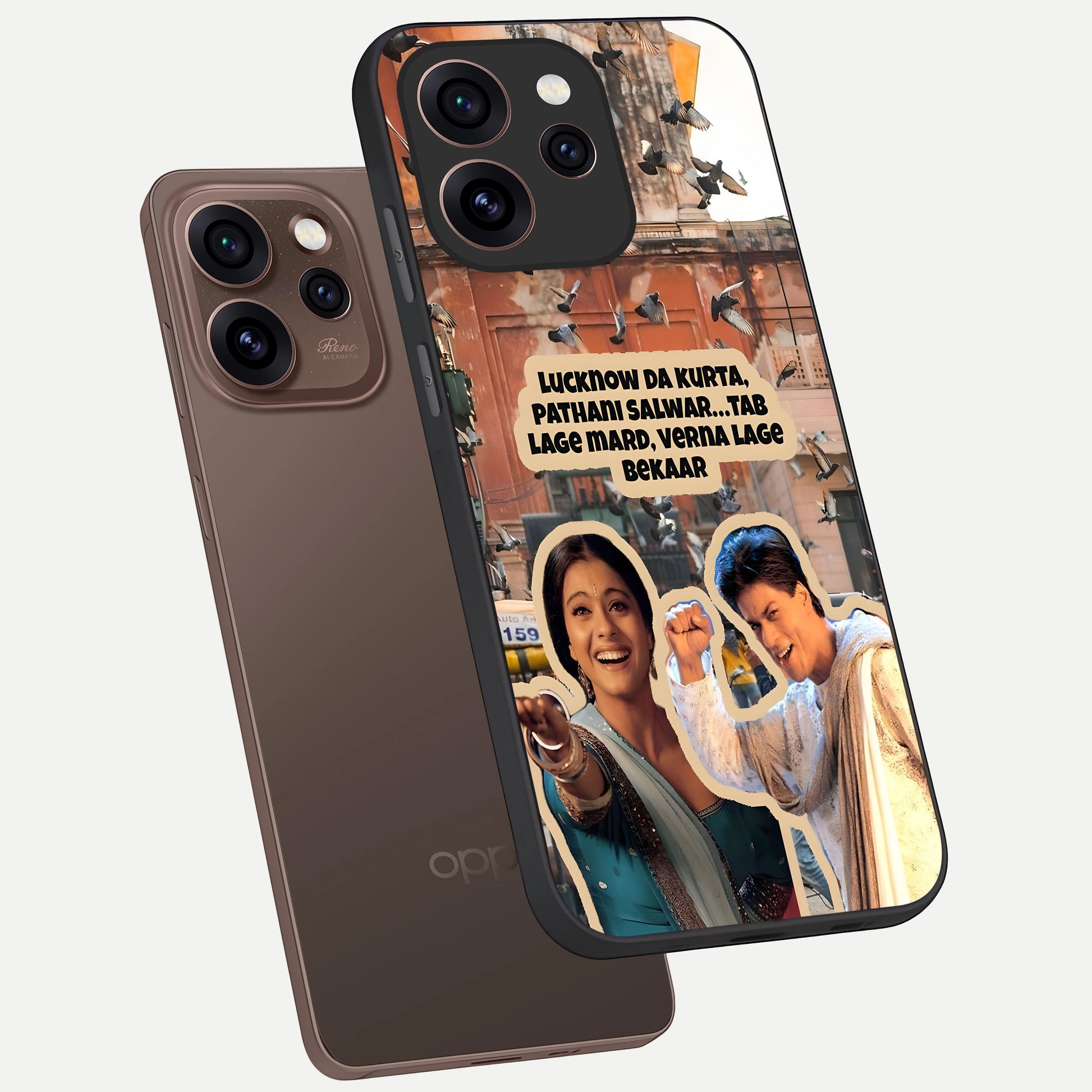  Desi Retro Vibes phone case For Oppo Reno 15 Pro showing premium glass back cover with detailed artwork