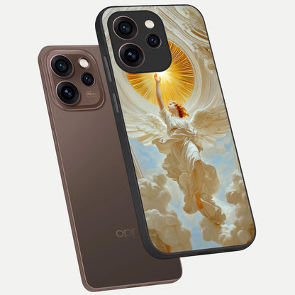  Divine Light Angel phone case For Oppo Reno 15 Pro showing premium glass back cover with detailed artwork