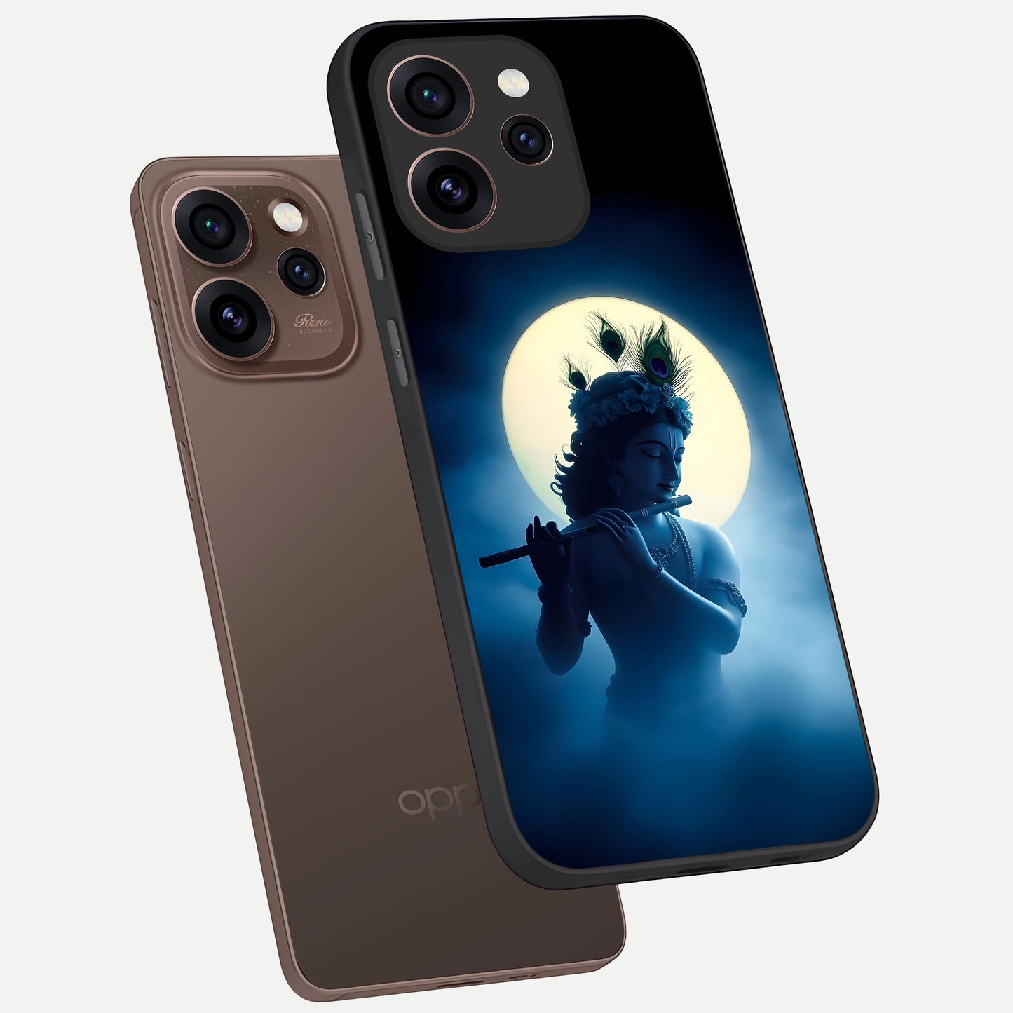  Divine Moon Flute phone case For Oppo Reno 15 Pro showing premium glass back cover with detailed artwork