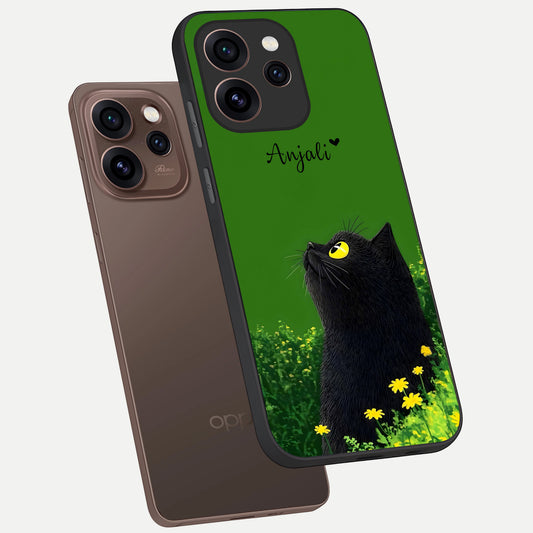  Emerald Cat Custom Name phone case For Oppo Reno 15 Pro showing premium glass back cover with detailed artwork