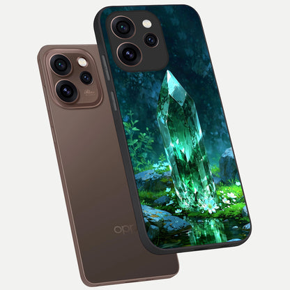  Emerald Light Crystal phone case For Oppo Reno 15 Pro showing premium glass back cover with detailed artwork