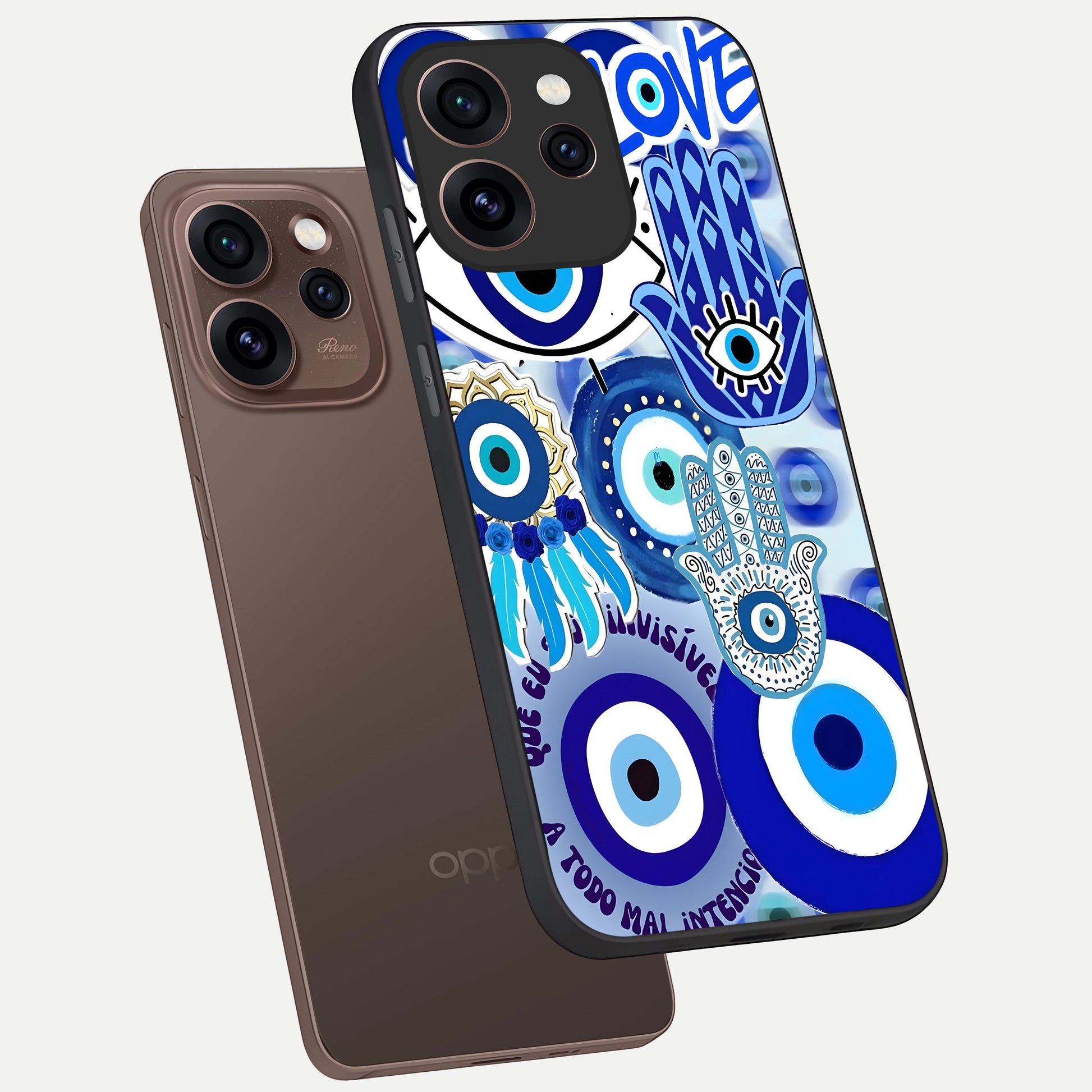  Evil Eyes Dream phone case For Oppo Reno 15 Pro showing premium glass back cover with detailed artwork