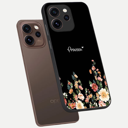  Floral Design Personalized Custom Name phone case For Oppo Reno 15 Pro showing premium glass back cover with detailed artwork