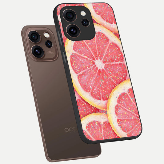  Glitter Grapefruit phone case For Oppo Reno 15 Pro showing premium glass back cover with detailed artwork