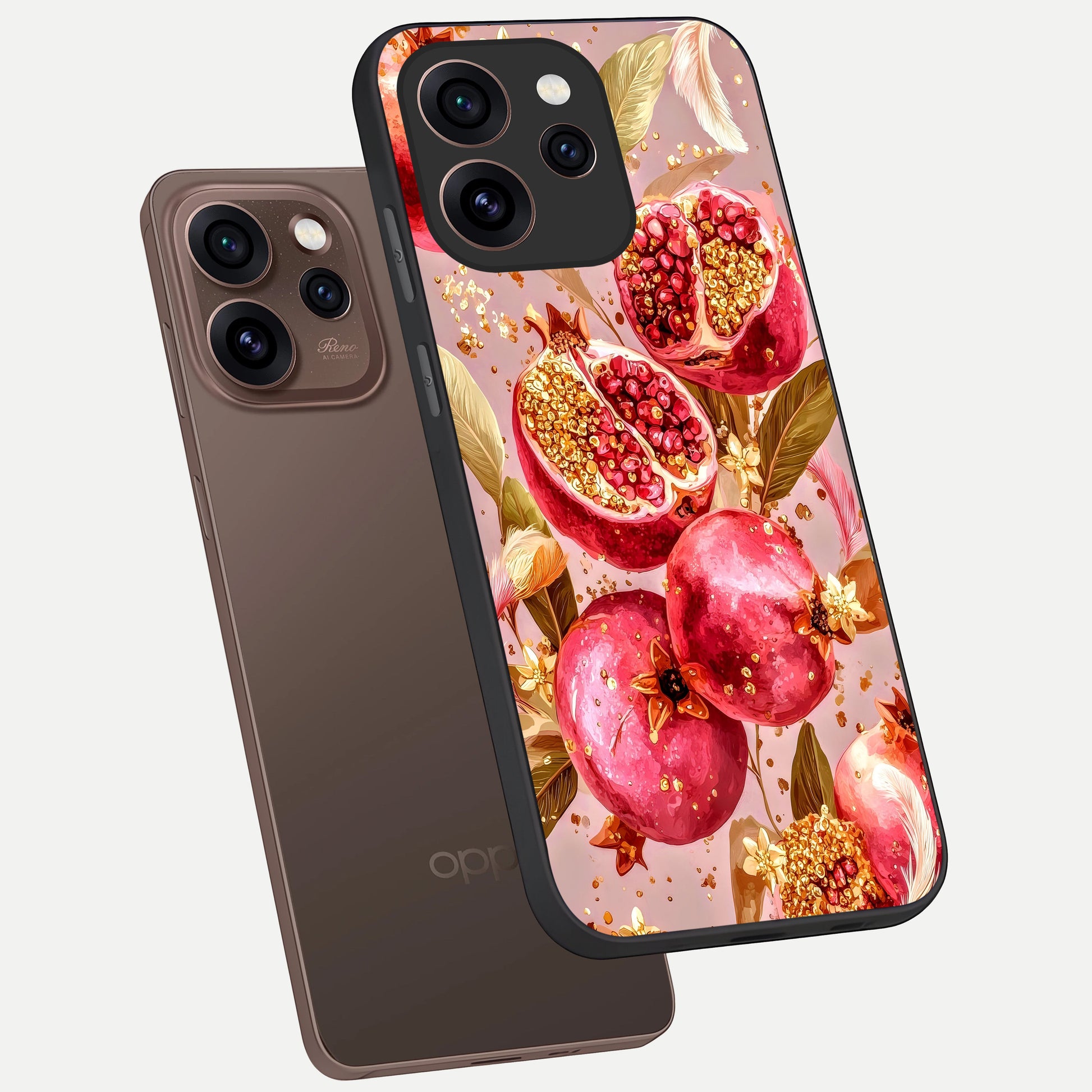  Golden Bloom Glow phone case For Oppo Reno 15 Pro showing premium glass back cover with detailed artwork