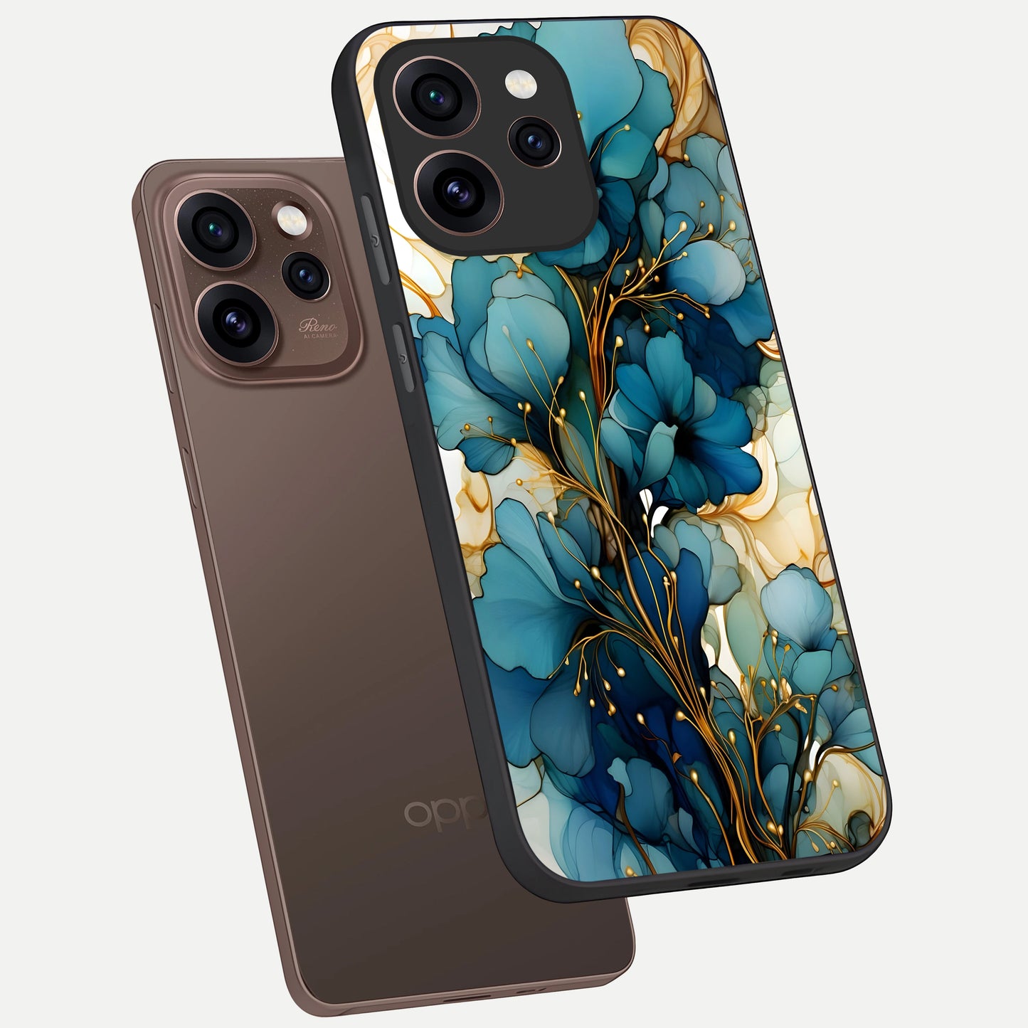  Golden Bloom Symphony phone case For Oppo Reno 15 Pro showing premium glass back cover with detailed artwork