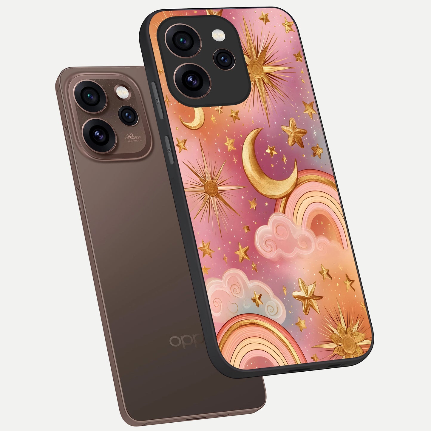  Golden Celestial Dreams phone case For Oppo Reno 15 Pro showing premium glass back cover with detailed artwork