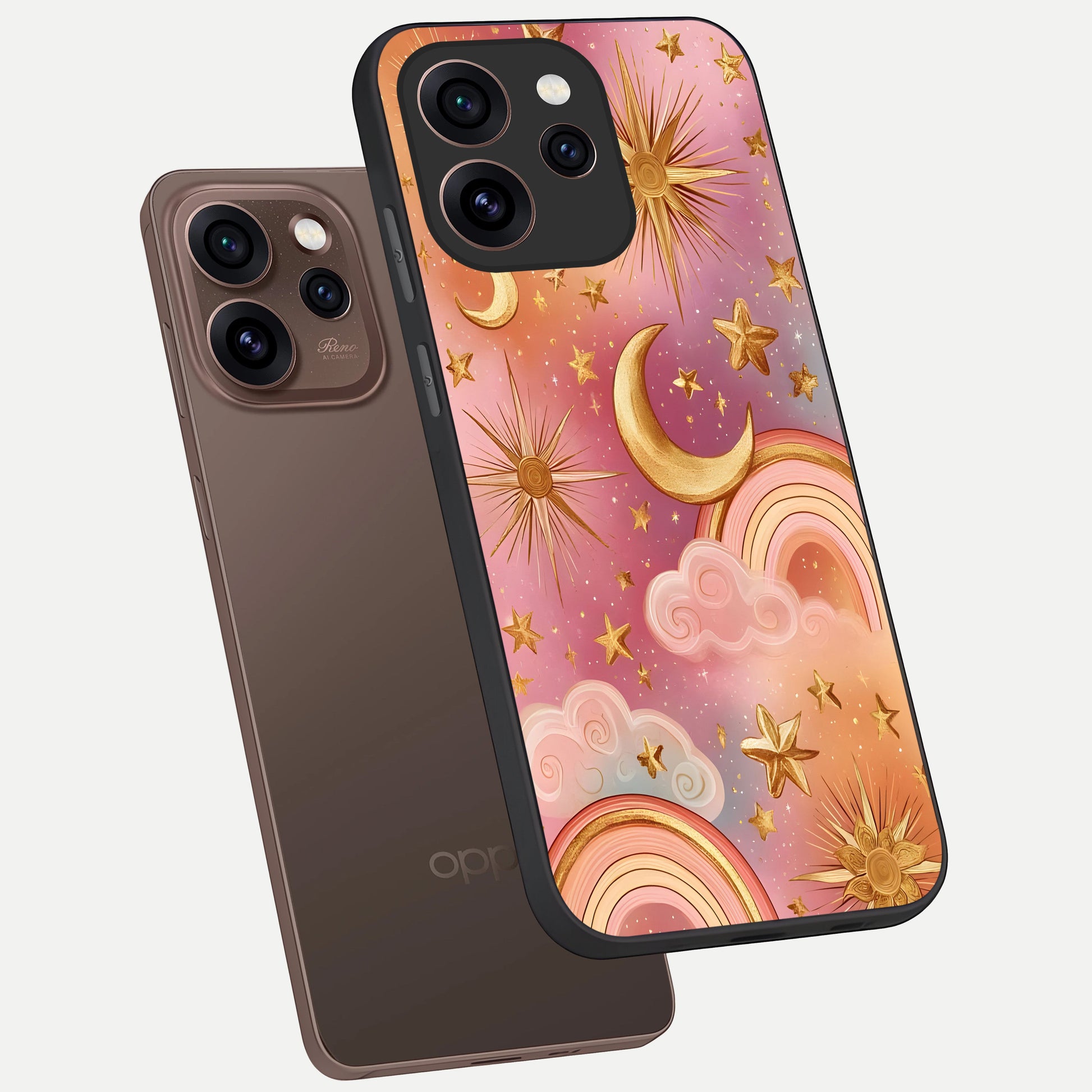  Golden Celestial Dreams phone case For Oppo Reno 15 Pro showing premium glass back cover with detailed artwork