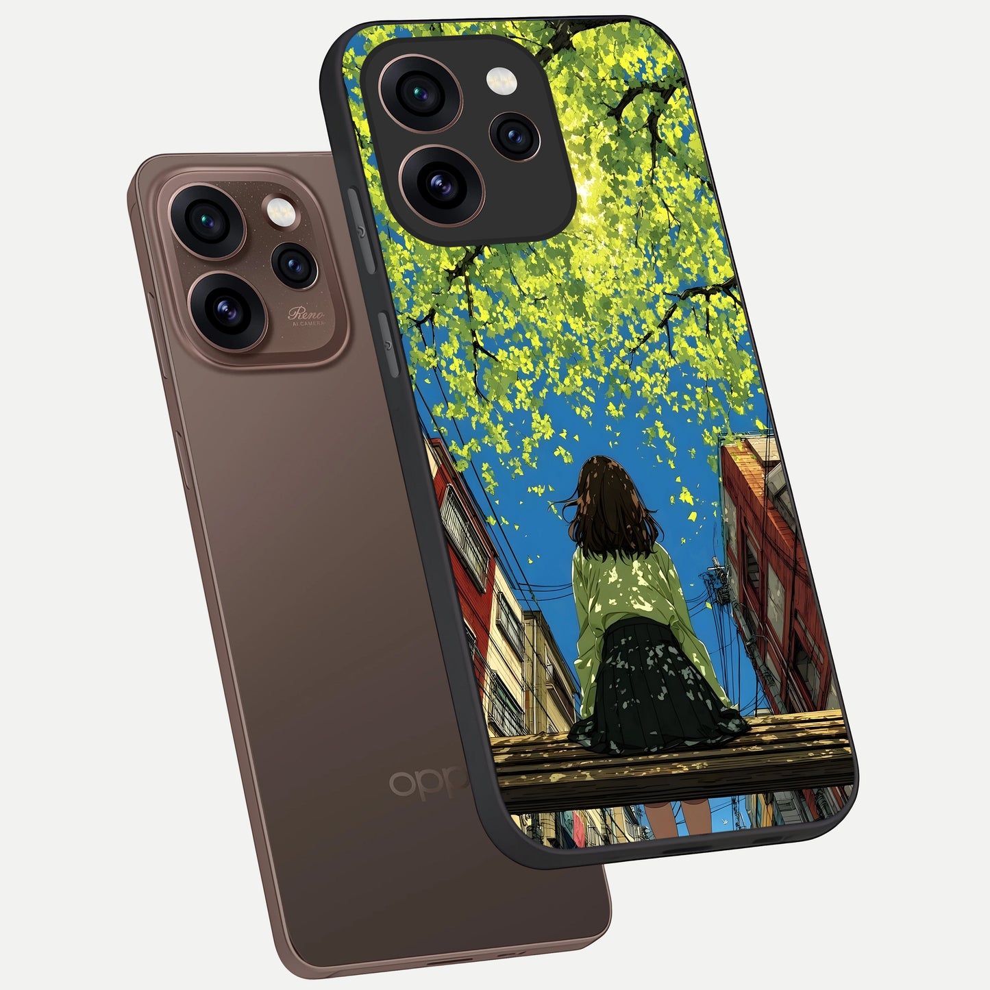  Golden Leaves Glow phone case For Oppo Reno 15 Pro showing premium glass back cover with detailed artwork