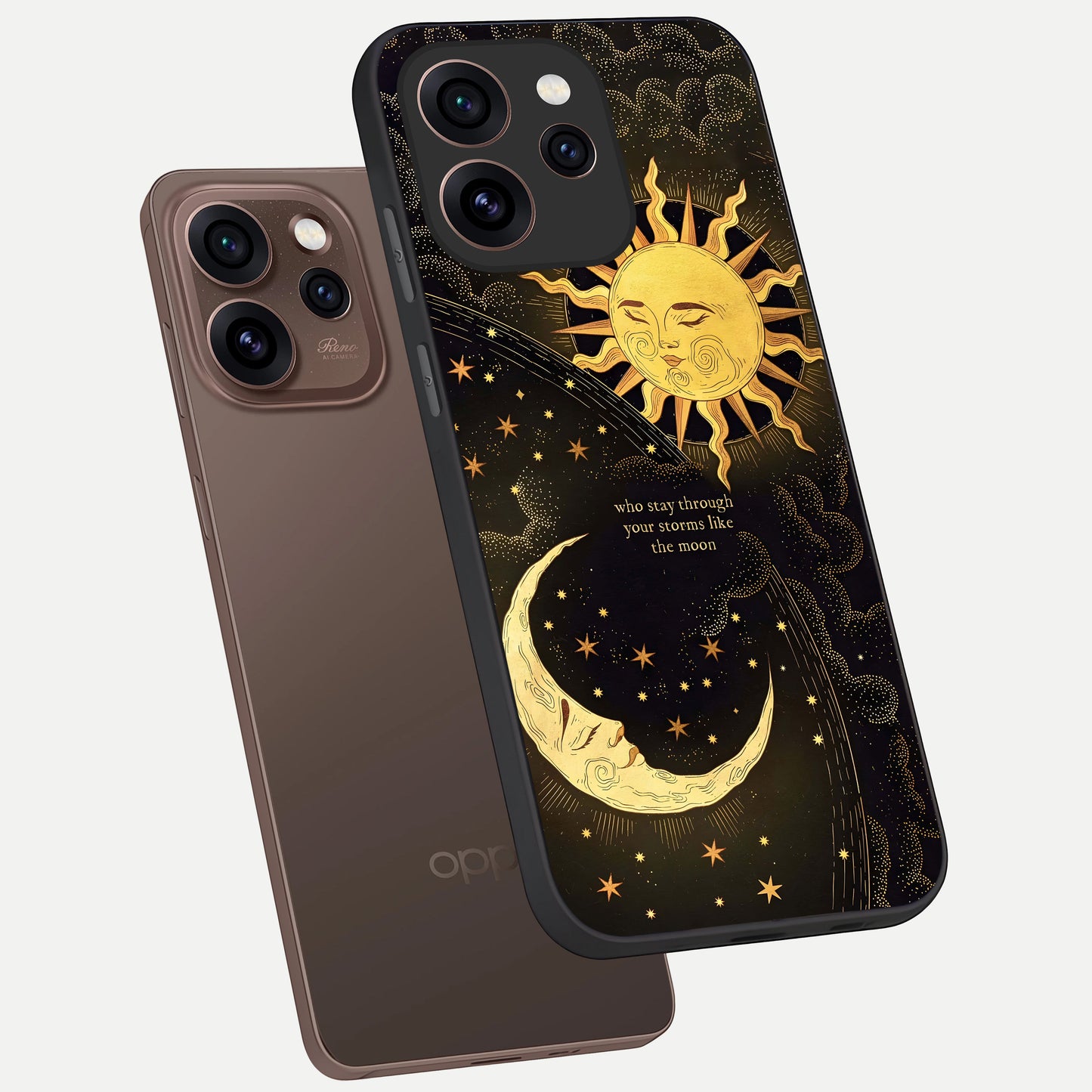  Golden Lunar Love phone case For Oppo Reno 15 Pro showing premium glass back cover with detailed artwork