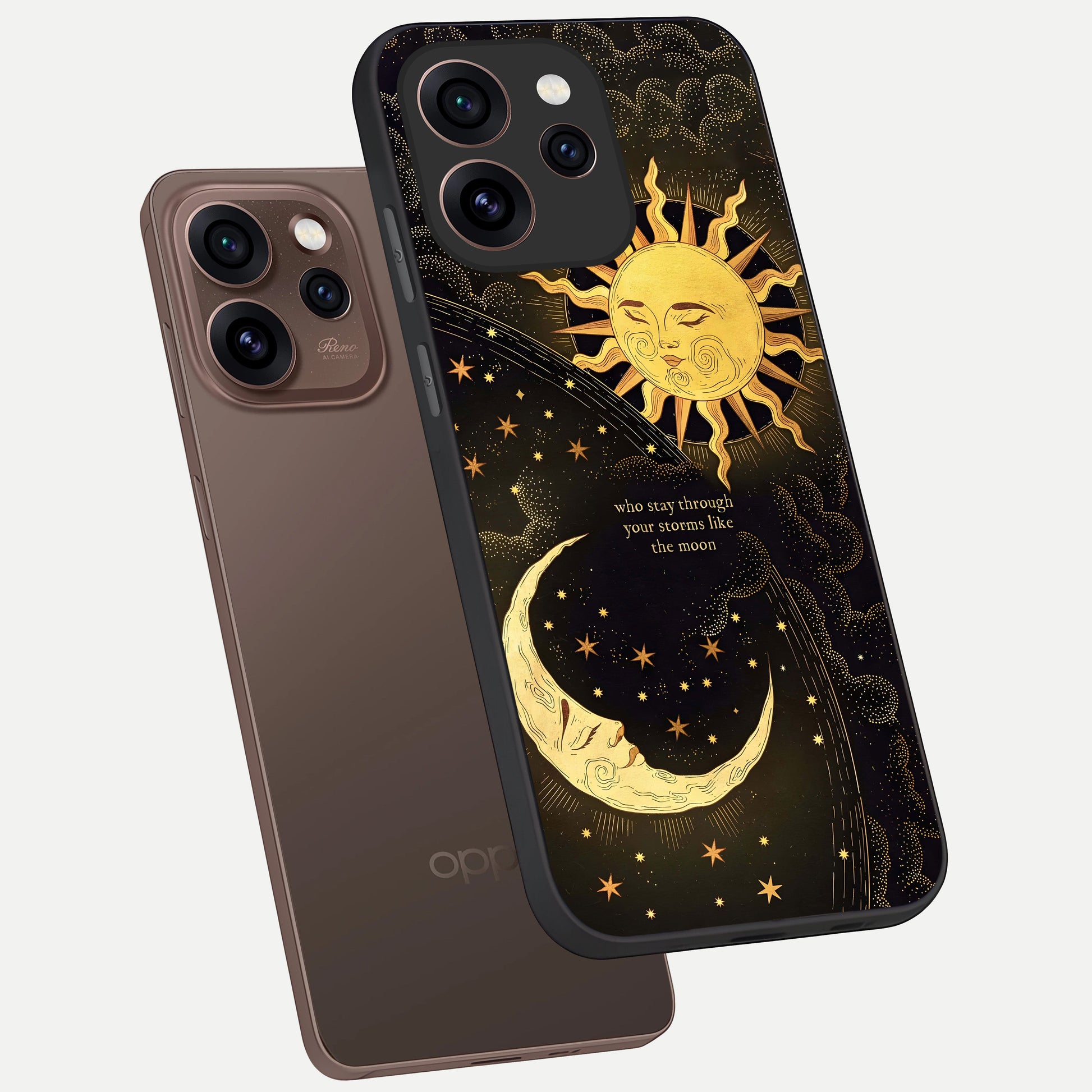  Golden Lunar Love phone case For Oppo Reno 15 Pro showing premium glass back cover with detailed artwork