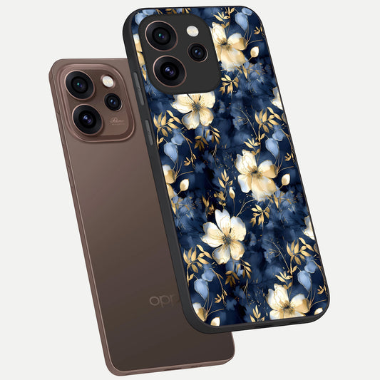  Golden Midnight Bloom phone case For Oppo Reno 15 Pro showing premium glass back cover with detailed artwork
