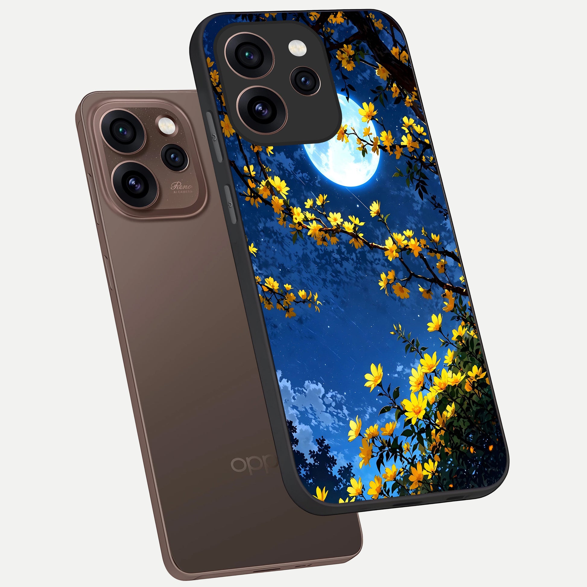  Golden Night Glow phone case For Oppo Reno 15 Pro showing premium glass back cover with detailed artwork