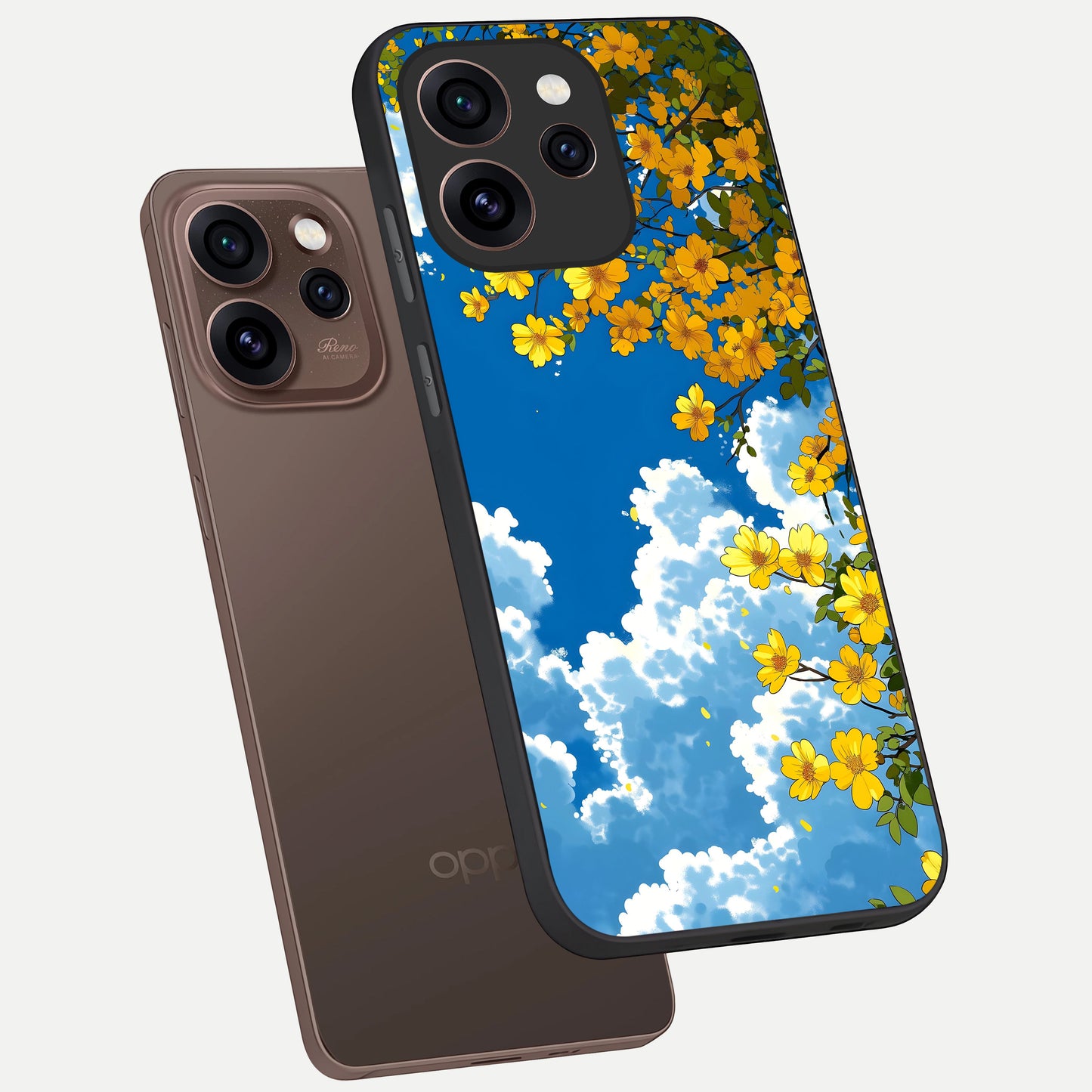  Golden Petal Sky phone case For Oppo Reno 15 Pro showing premium glass back cover with detailed artwork