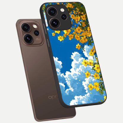  Golden Petal Sky phone case For Oppo Reno 15 Pro showing premium glass back cover with detailed artwork