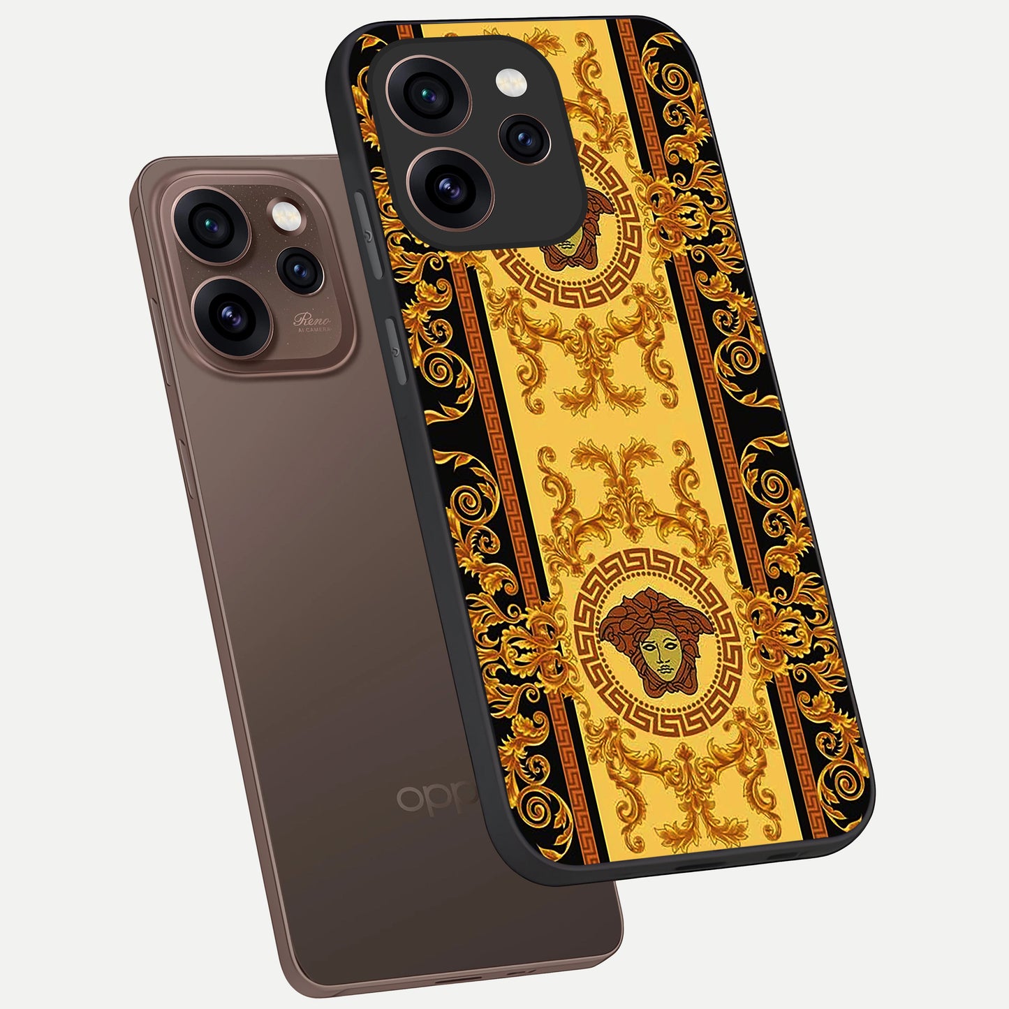  Golden Royal Heritage phone case For Oppo Reno 15 Pro showing premium glass back cover with detailed artwork