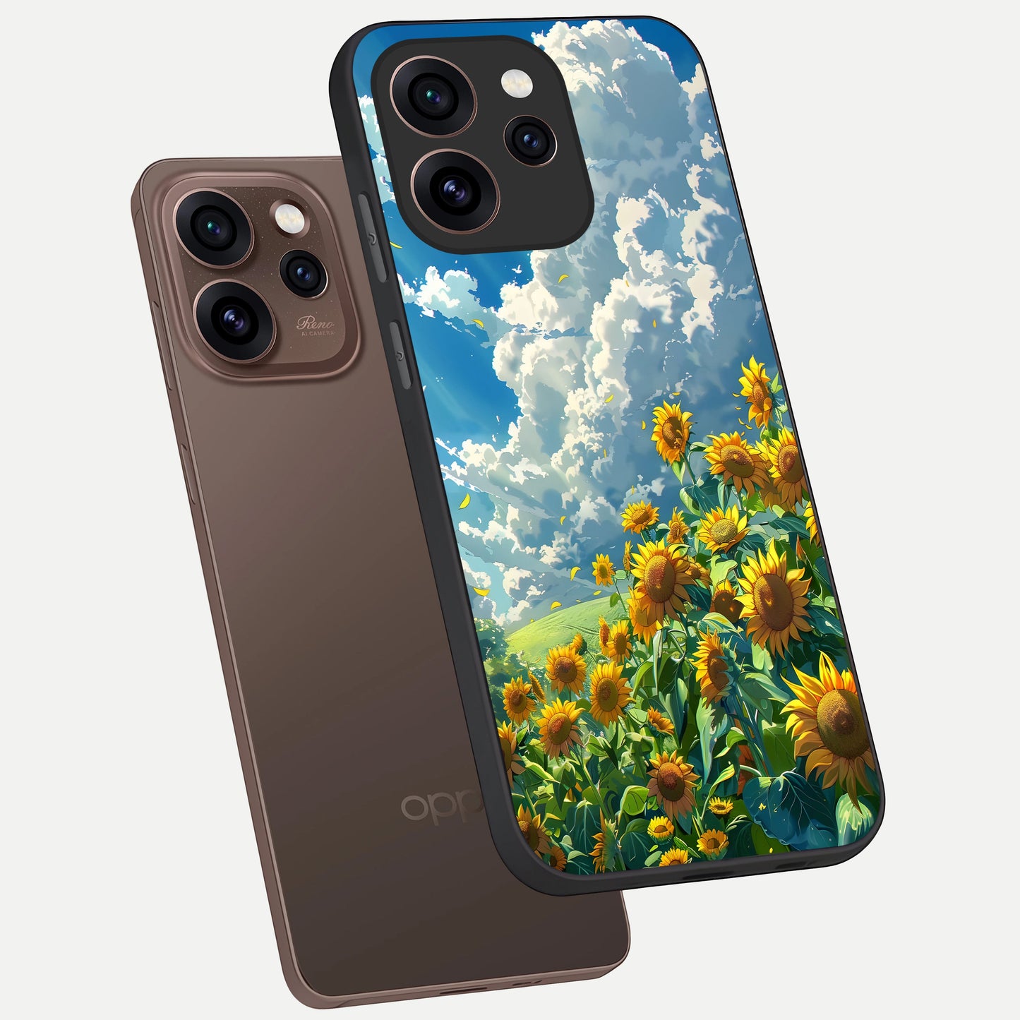  Golden Sun Glory phone case For Oppo Reno 15 Pro showing premium glass back cover with detailed artwork