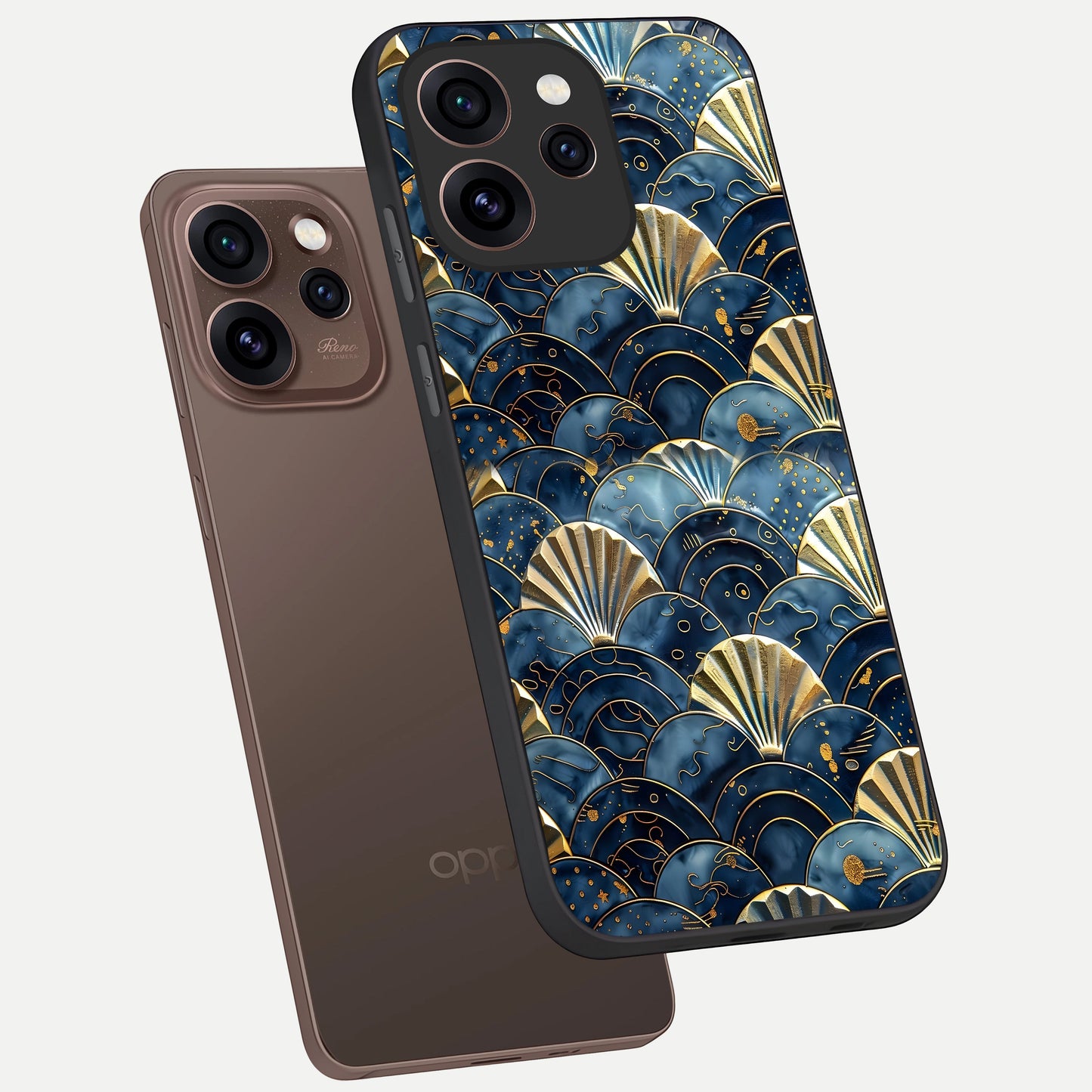  Golden Wave Luxe phone case For Oppo Reno 15 Pro showing premium glass back cover with detailed artwork