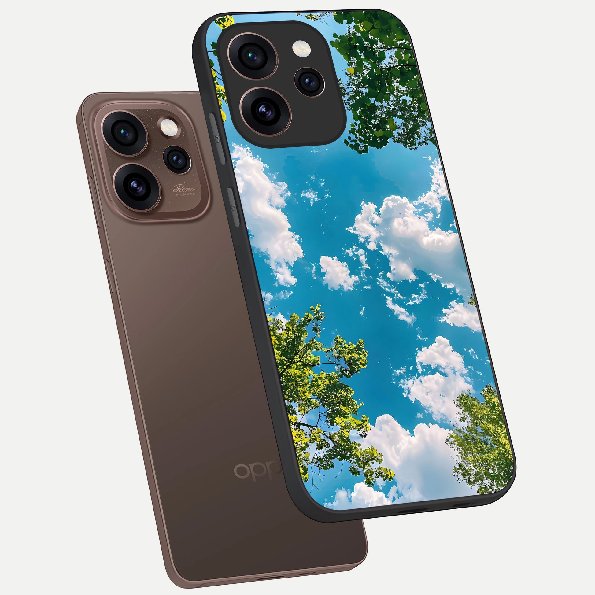  Green Moon Energy phone case For Oppo Reno 15 Pro showing premium glass back cover with detailed artwork