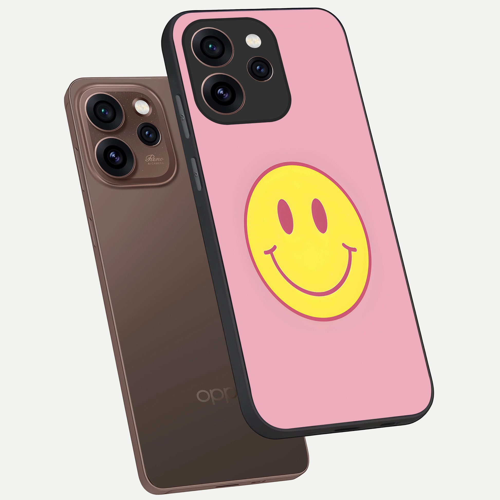 Happy Pink Mood phone case For Oppo Reno 15 Pro showing premium glass back cover with detailed artwork