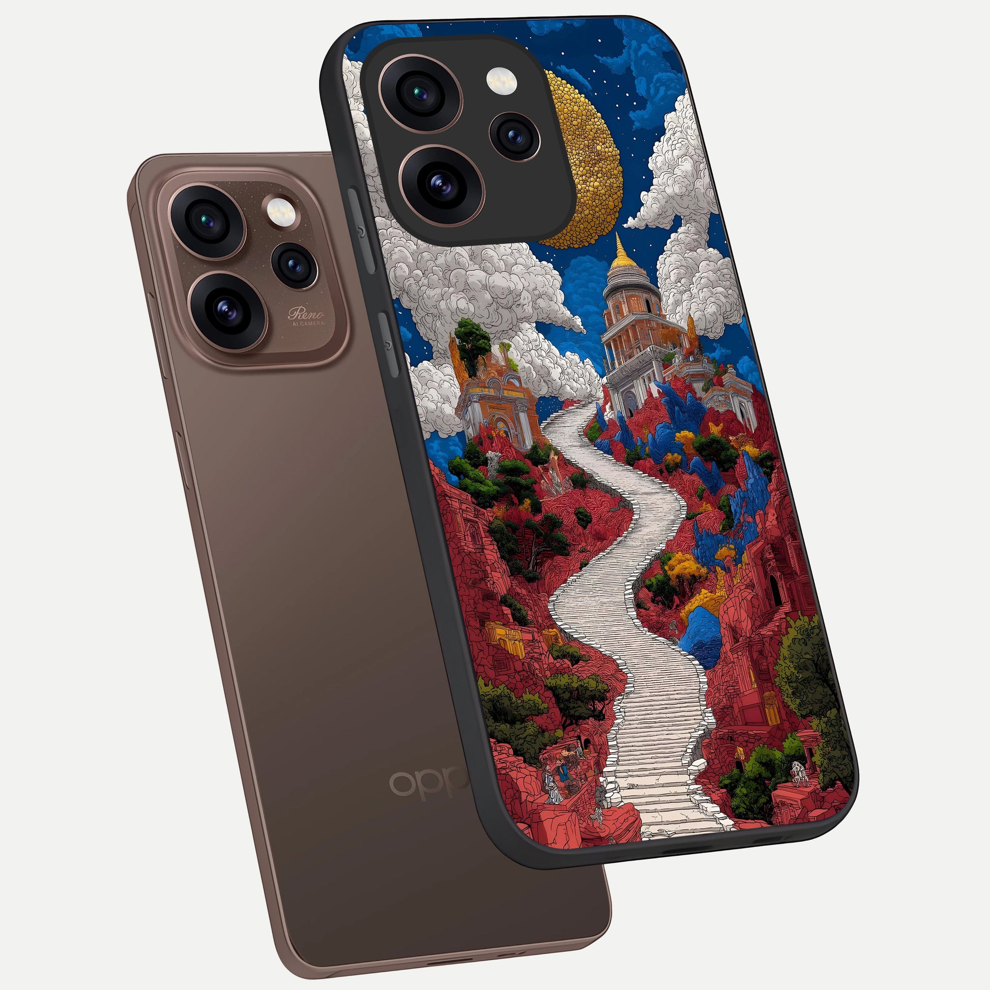  Heavenly Moon Path phone case For Oppo Reno 15 Pro showing premium glass back cover with detailed artwork