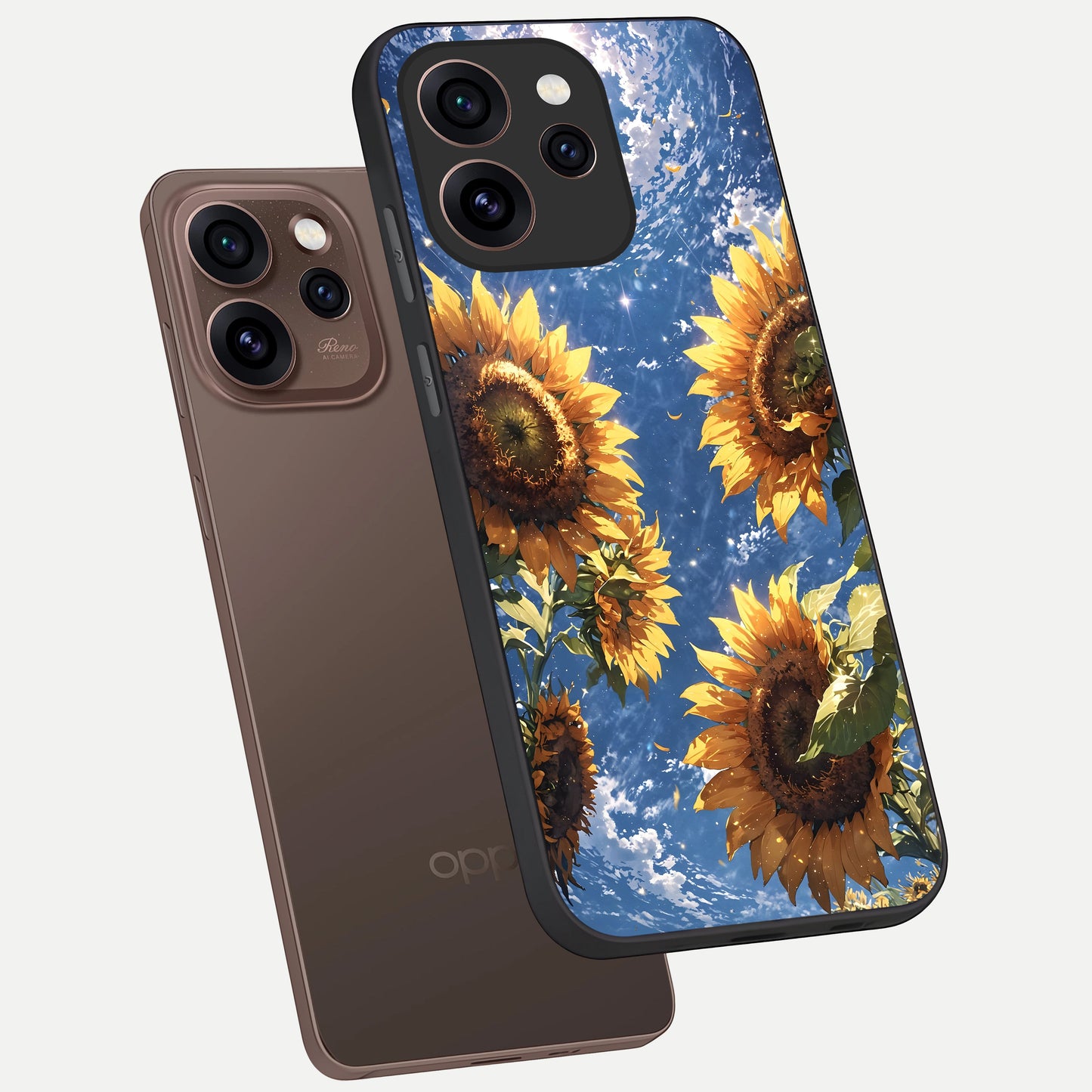  Heavenly Sunflower Rise phone case For Oppo Reno 15 Pro showing premium glass back cover with detailed artwork