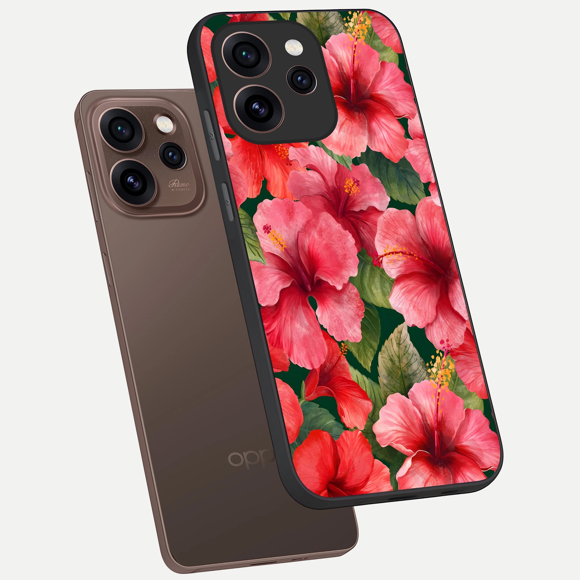  Hibiscus Pattern phone case For Oppo Reno 15 Pro showing premium glass back cover with detailed artwork