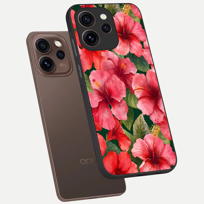  Hibiscus Pattern phone case For Oppo Reno 15 Pro showing premium glass back cover with detailed artwork