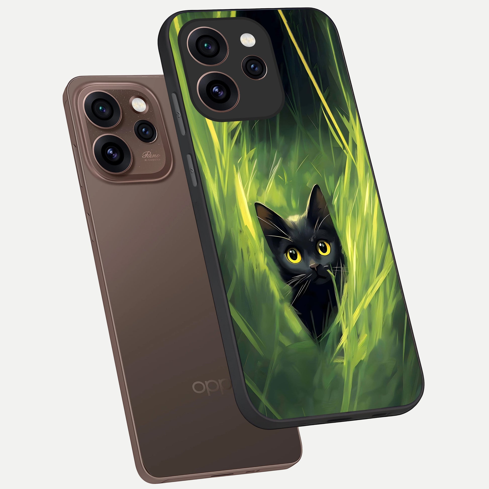  Hidden Cat Whisper phone case For Oppo Reno 15 Pro showing premium glass back cover with detailed artwork