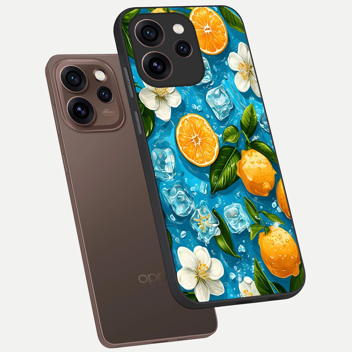  Ice Cube With Orange phone case For Oppo Reno 15 Pro showing premium glass back cover with detailed artwork