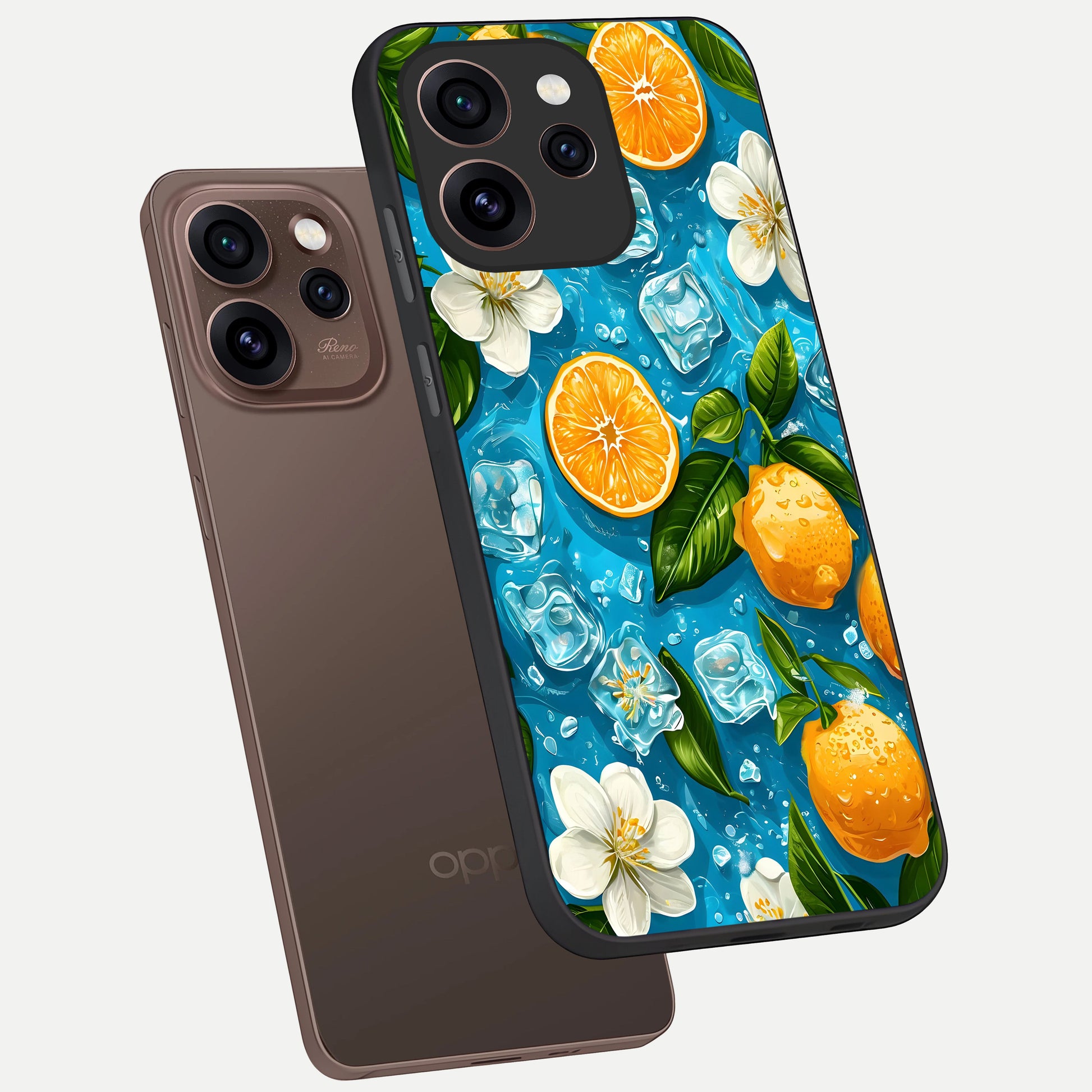  Ice Cube With Orange phone case For Oppo Reno 15 Pro showing premium glass back cover with detailed artwork