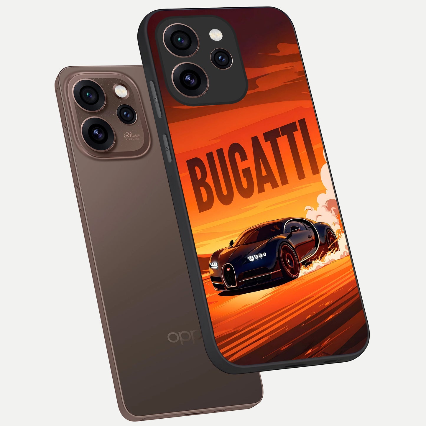  Inferno Bugatti Storm phone case For Oppo Reno 15 Pro showing premium glass back cover with detailed artwork