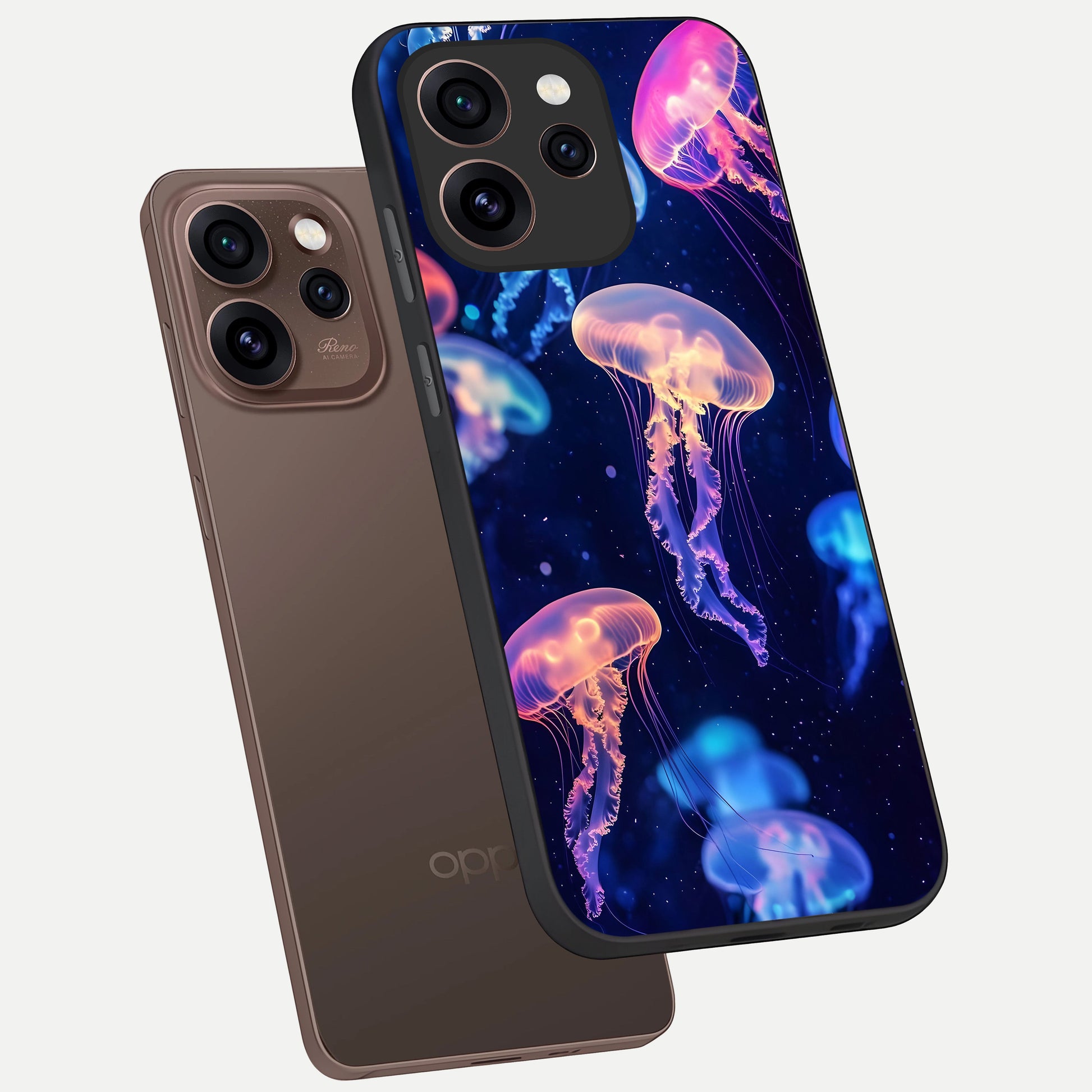  Jellyfish Pattern phone case For Oppo Reno 15 Pro showing premium glass back cover with detailed artwork