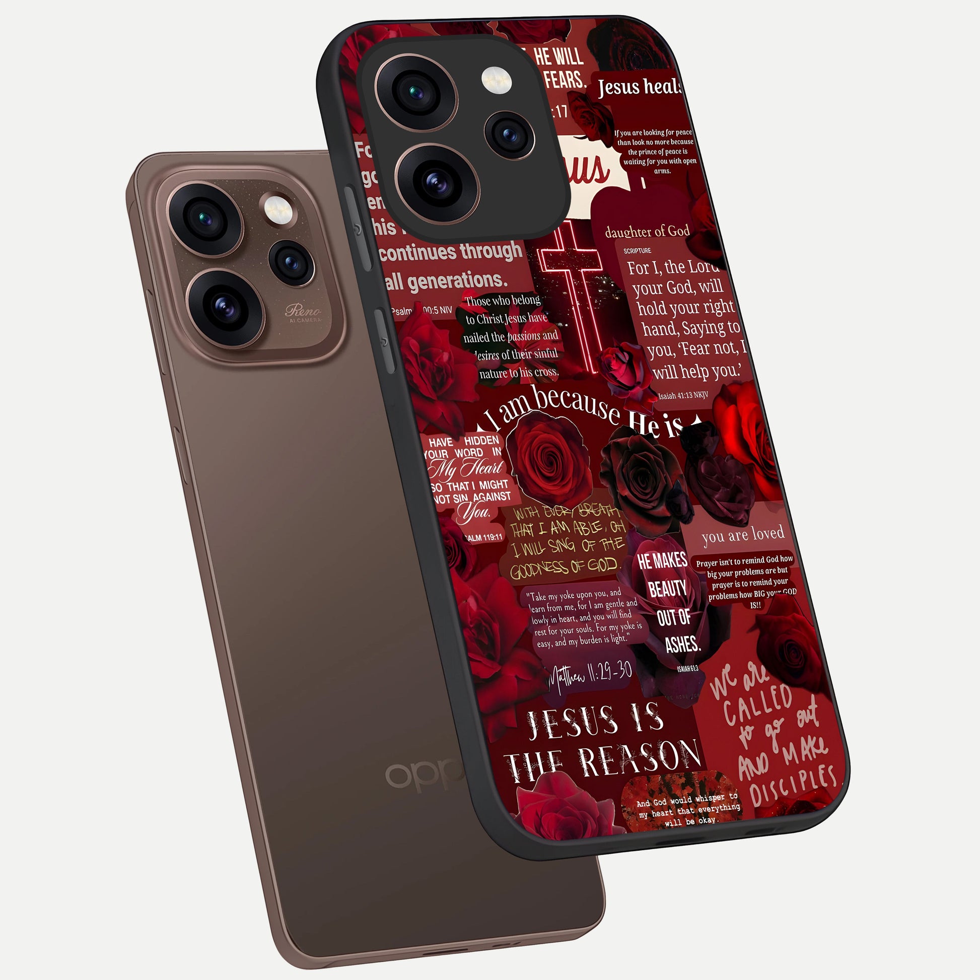  Jesus Love Heals phone case For Oppo Reno 15 Pro showing premium glass back cover with detailed artwork