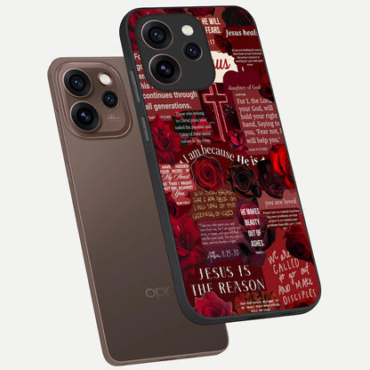 Jesus Love Heals phone case For Oppo Reno 15 Pro showing premium glass back cover with detailed artwork