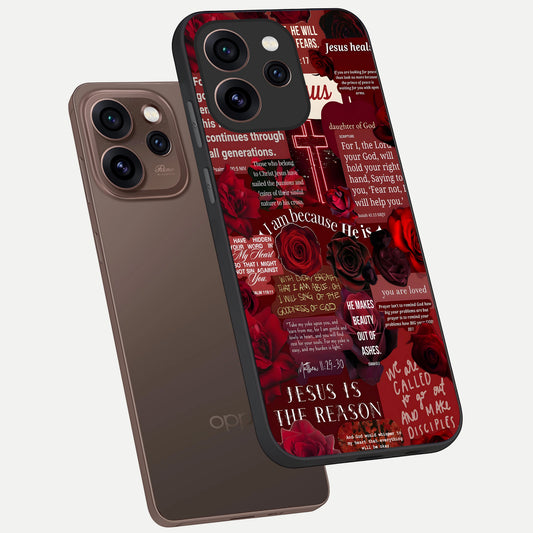  Jesus Love Heals phone case For Oppo Reno 15 Pro showing premium glass back cover with detailed artwork