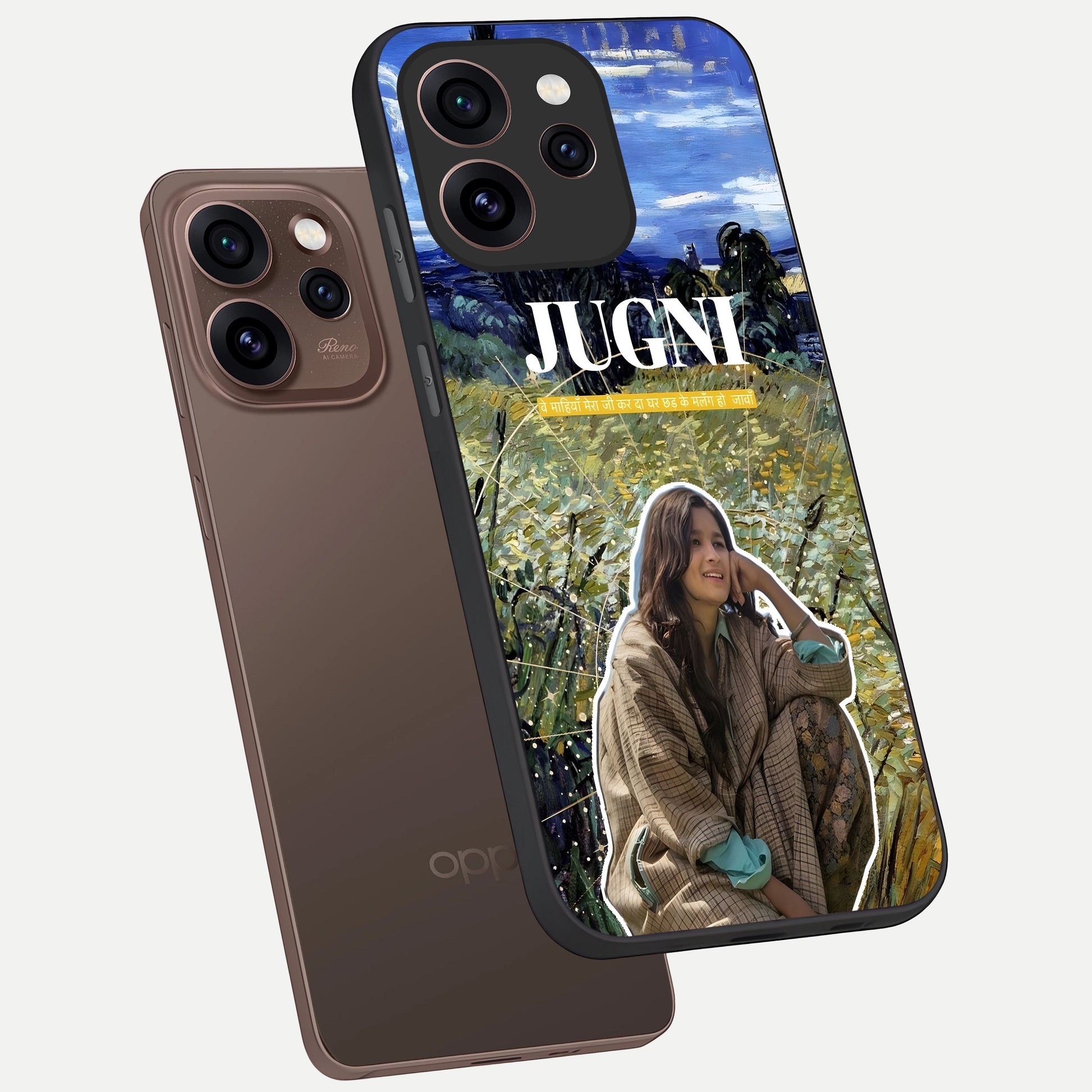  Jugni Soul Vibes phone case For Oppo Reno 15 Pro showing premium glass back cover with detailed artwork