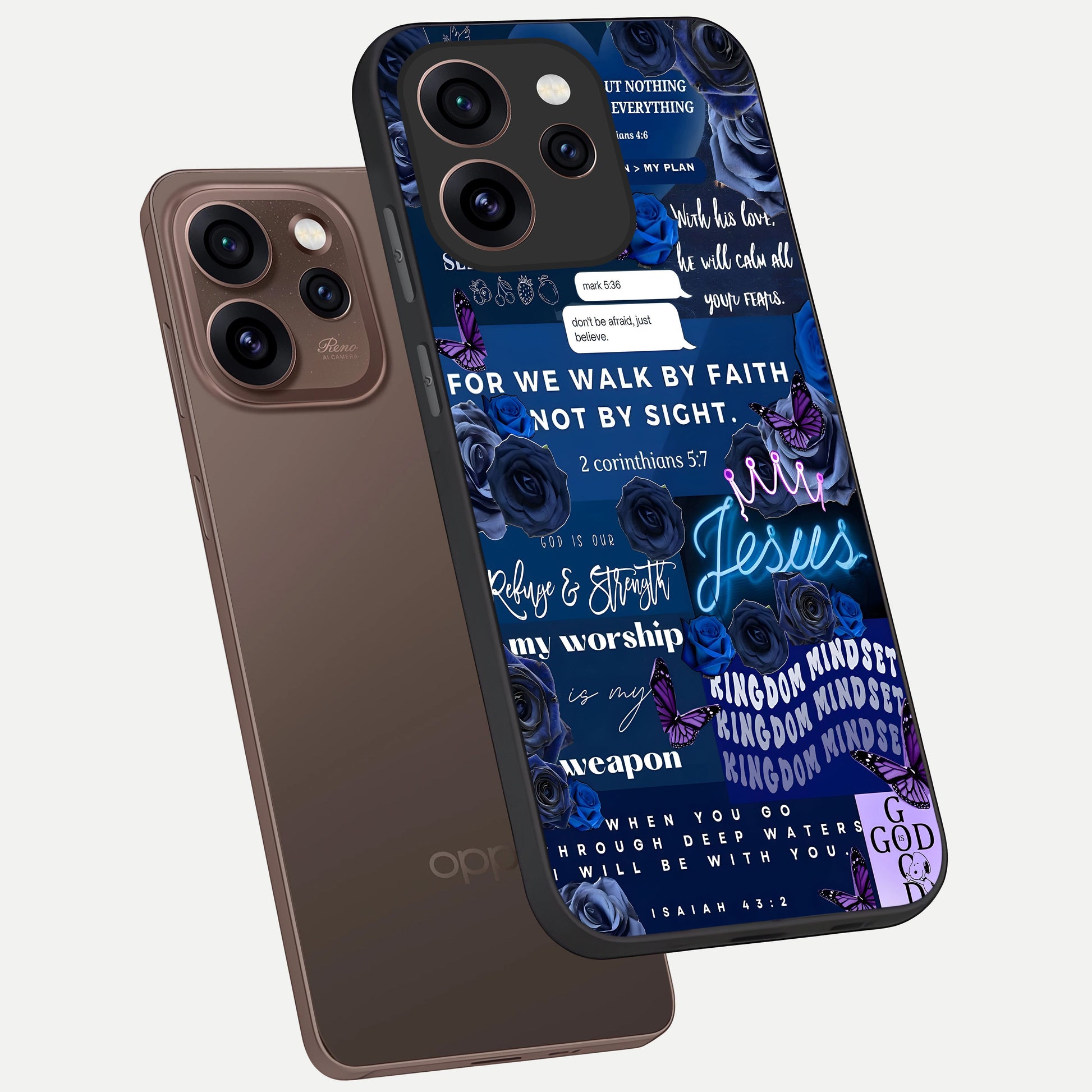  Kingdom Faith Glow phone case For Oppo Reno 15 Pro showing premium glass back cover with detailed artwork