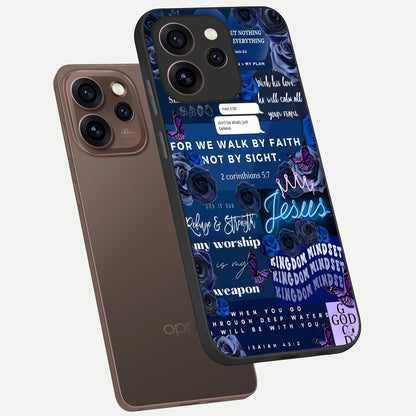  Kingdom Faith Glow phone case For Oppo Reno 15 Pro showing premium glass back cover with detailed artwork