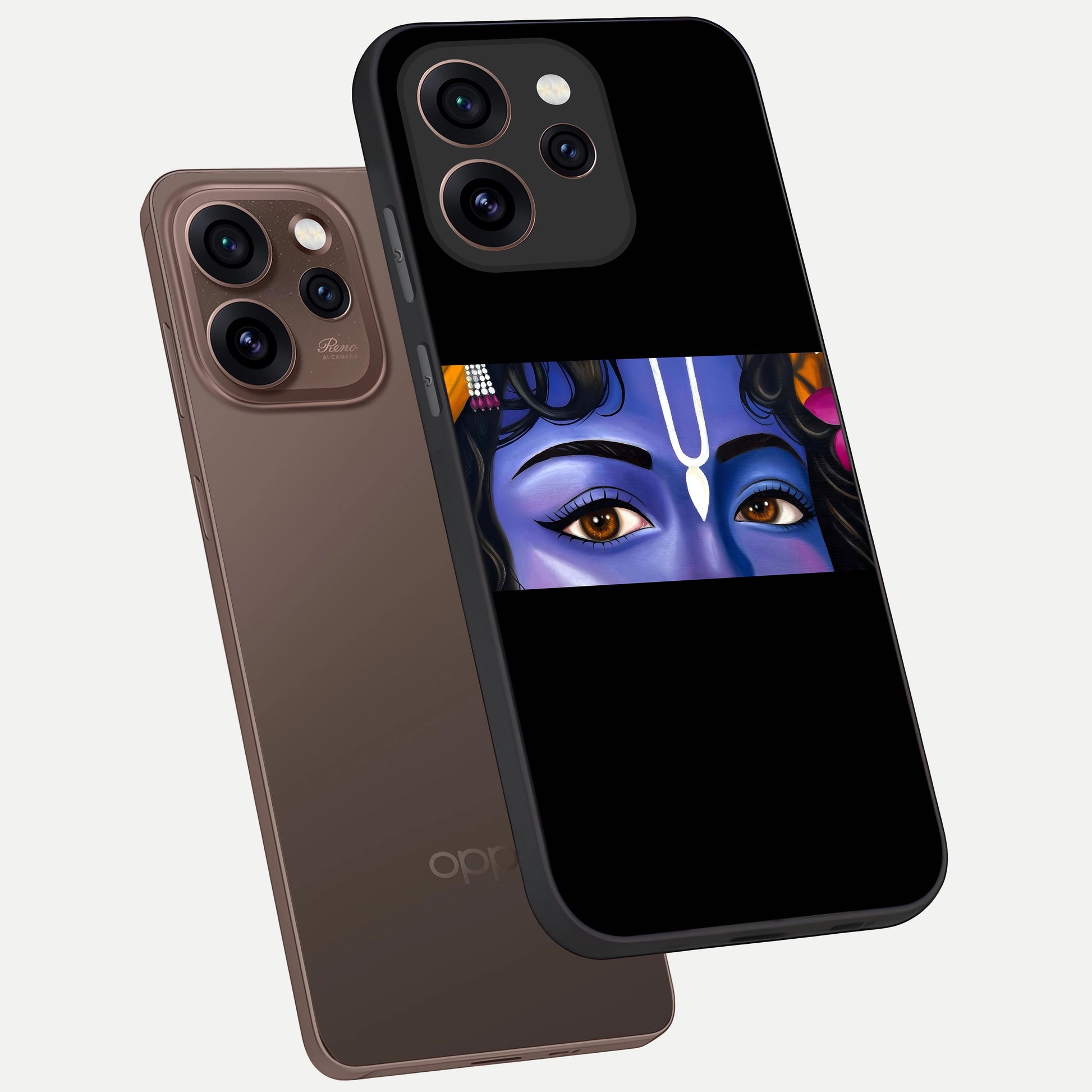 Krishna Eye phone case For Oppo Reno 15 Pro showing premium glass back cover with detailed artwork