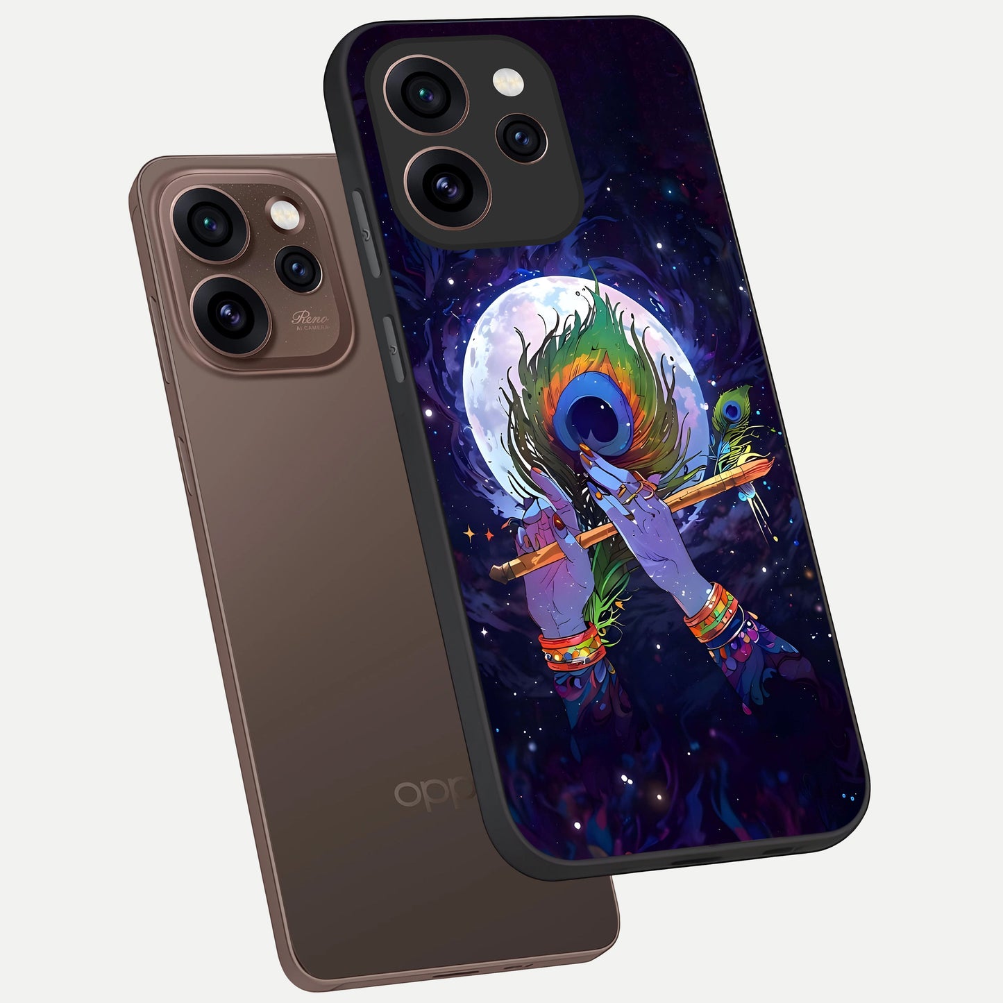  Krishna Hands Art phone case For Oppo Reno 15 Pro showing premium glass back cover with detailed artwork