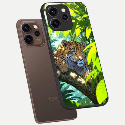  Leopard in Jungle phone case For Oppo Reno 15 Pro showing premium glass back cover with detailed artwork