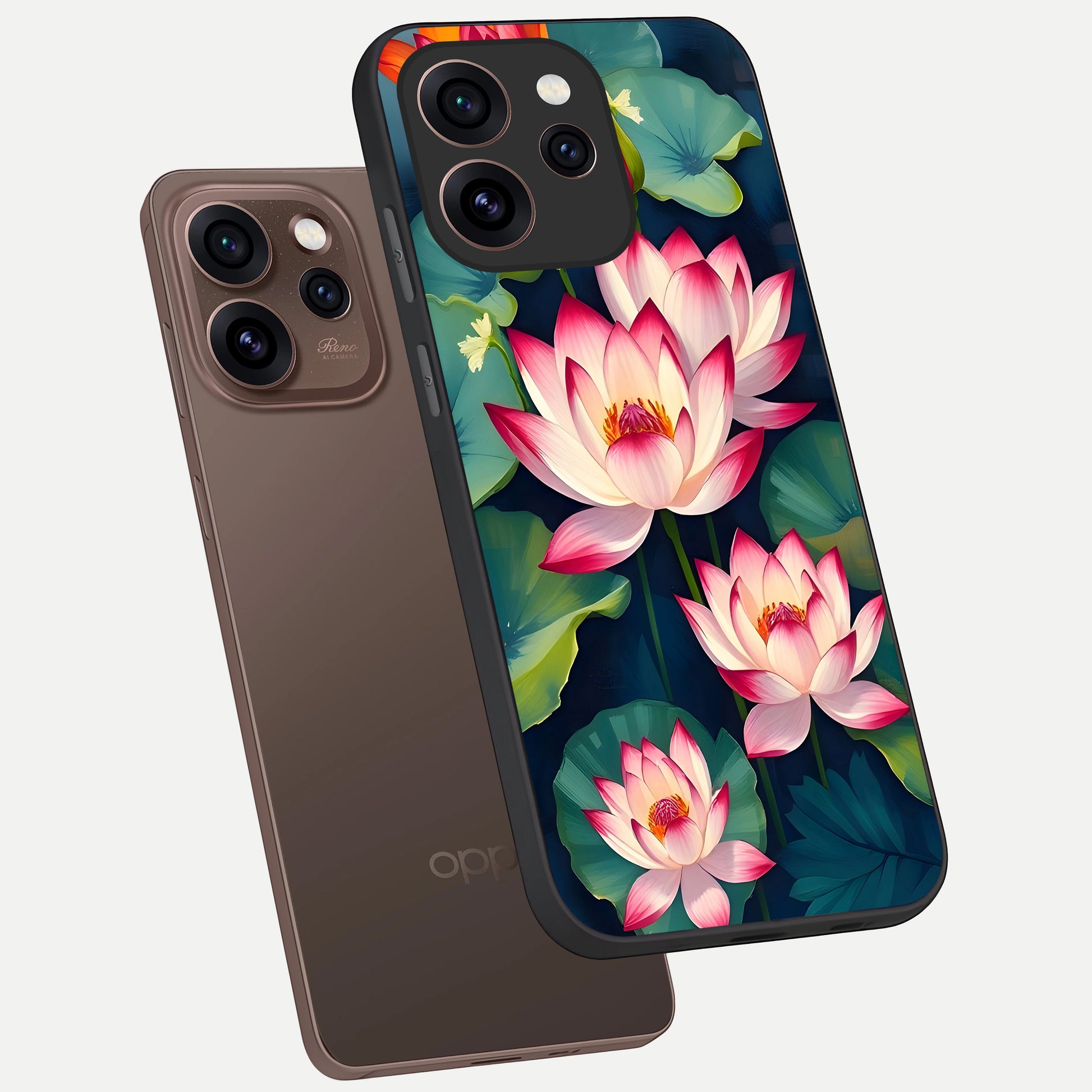  Lotus Dream Serenity phone case For Oppo Reno 15 Pro showing premium glass back cover with detailed artwork