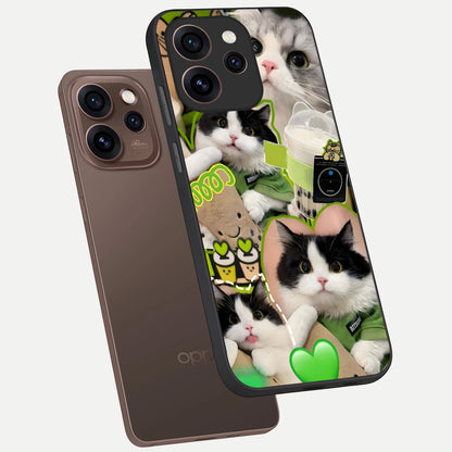  Matcha Cats Mood phone case For Oppo Reno 15 Pro showing premium glass back cover with detailed artwork