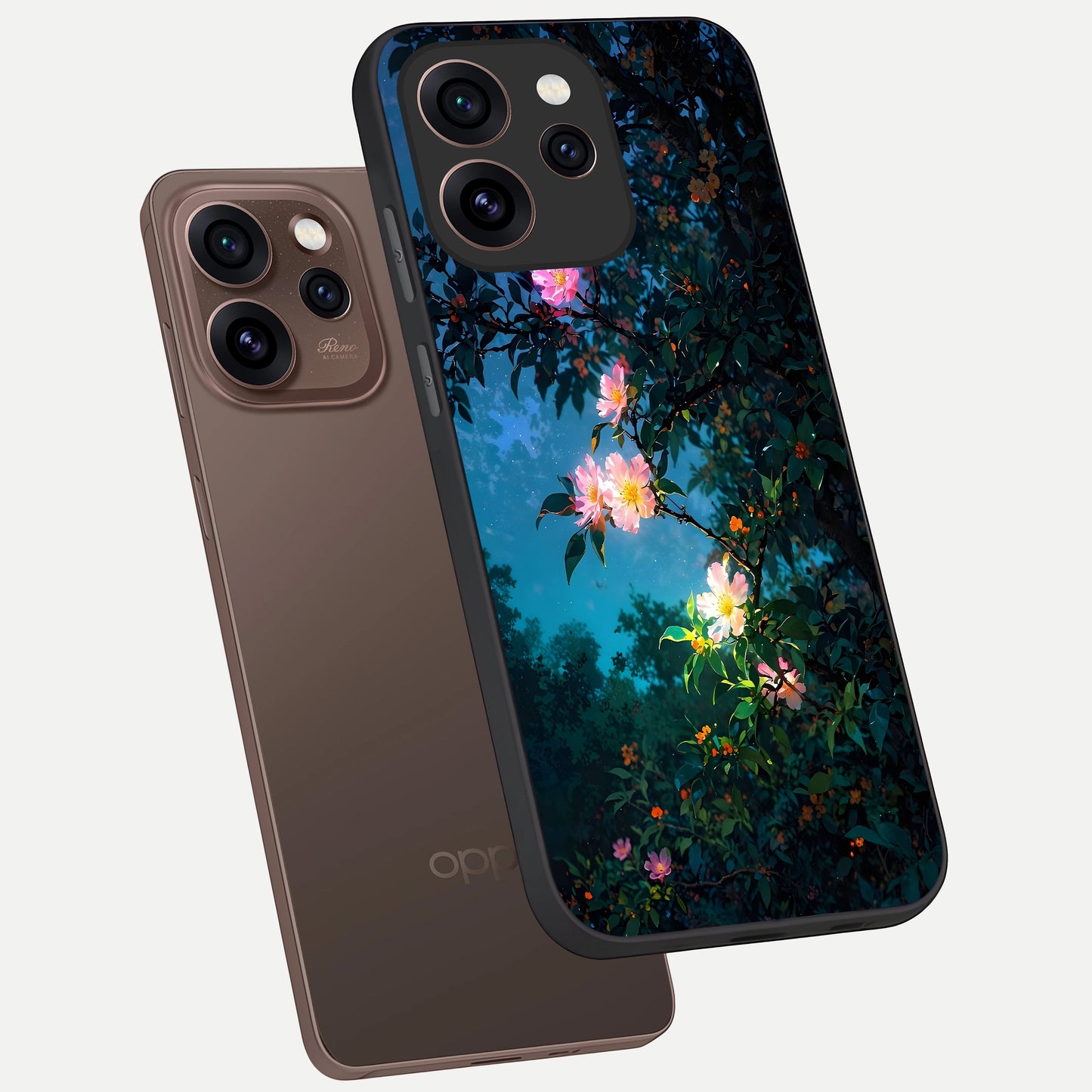  Midnight Bloom Glow phone case For Oppo Reno 15 Pro showing premium glass back cover with detailed artwork