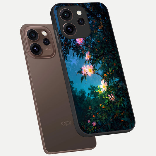  Midnight Bloom Glow phone case For Oppo Reno 15 Pro showing premium glass back cover with detailed artwork