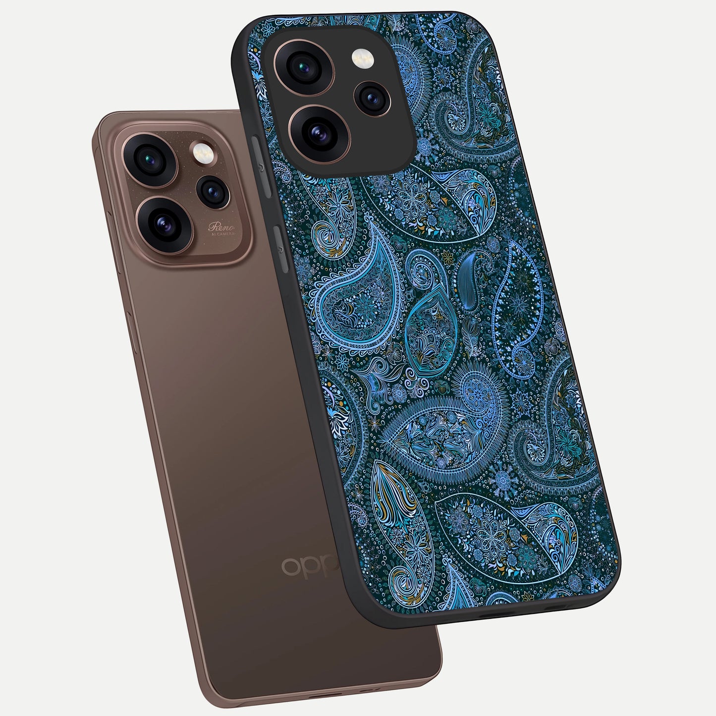  Midnight Paisley Glow phone case For Oppo Reno 15 Pro showing premium glass back cover with detailed artwork